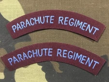 PAIR OF BRITISH ARMY PARACHUTE REGIMENT SHOULDER TALLYS