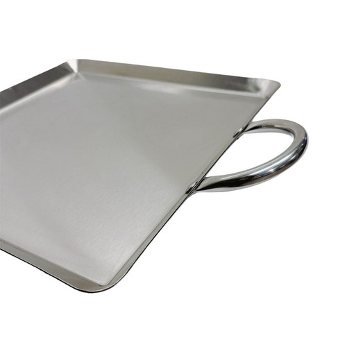 12" Stainless Steel Square Serving Platter Ottoman Tray Flat Pan with Handle - Picture 7 of 8