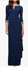 Alex Evenings Dress Side Ruched Cascade,Keyhole Embellished NWT size 12 Blue