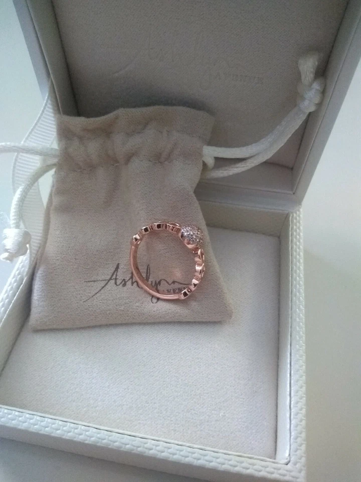 ASHLYNN AVENUE Emrys Chapado en Oro Rosa 18K Anillo Eslabón Piedra Central Talla 7 Foto 4 de 4