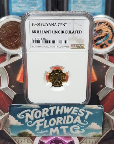 Coin - 1988 Guyana Cent - NGC Graded Brilliant Uncirculated