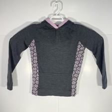 Smartwool Pullover Hoodie Sweater Women Small 100% Merino Wool Gray Floral Pink