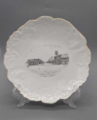 Antique Souvenir Plate Main Street Scotland South Dakota V.B. Diehl Crack Damage