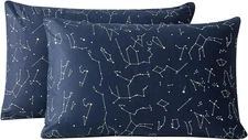 Navy Blue Constellation Print Cotton Pillowcases Set of 2, Queen Size 20x26 In