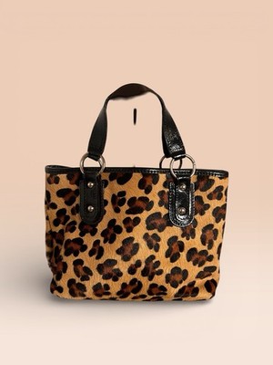 Maurizio Taiuti Leopard Patent Leather Tote Shoulder Bag Italy 