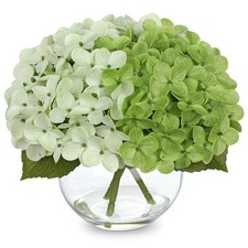 Ture Touch Artificial Hydrangea Flowers Arrangement in Glass Vase with Faux W...