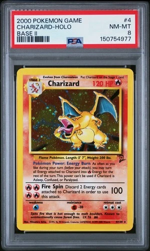 2000 POKEMON BASE SET 2 #4 CHARIZARD-HOLO PSA 8