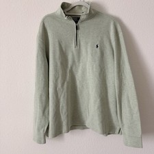 Polo Ralph Lauren Sweater Mens Large Cotton Green 1/4 Zip Pullover Vtg