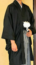 Japanese Men's Traditional Kimono HAORI Jacket Coat Black crested from JAPAN