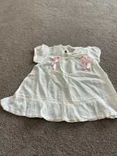 VINTAGE INFANT GIRLS DRESS CREAM with pink ribbons and embroidery