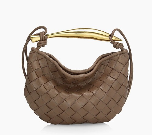 Bottega Veneta Sardine Mini Intrecciato Crossbody Bag Taupe-Brass