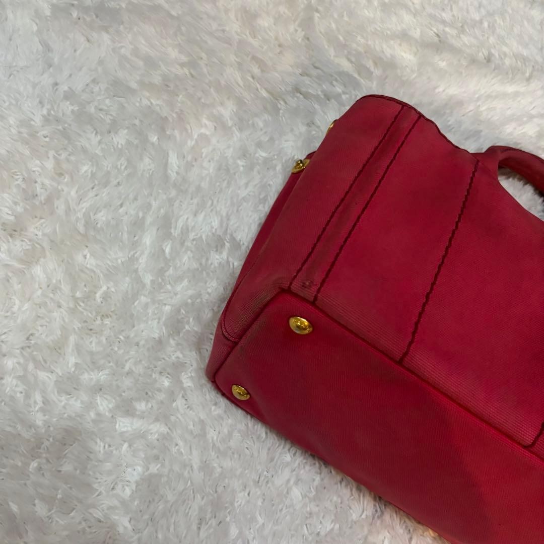 PRADA Canapa S Triangle Logo Pink Leather Tote Bag Authentic Excellent Conditio thumbnail 6