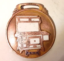 * GORGEOUS * Antique Advertising Watch Fob - SANICO STOVES - Enameled