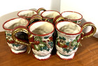 SET OF 6 FITZ & FLOYD OMNIBUS 1994 CHRISTMAS RIBBONS, BOWS & HOLLY MUGS