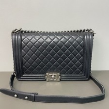 Chanel Boy Chanel Medium Shoulder/Crossbody Bag Leather Black Silver Hardware