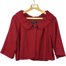 St. John Red Sparkle Rhinestone Cropped Evening Jacket 3/4" Sleeve Sz 12
