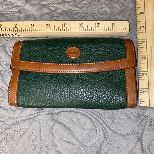 Vtg Dooney & Bourke Green Pebbled Leather Trifold Checkbook Wallet See All Photo