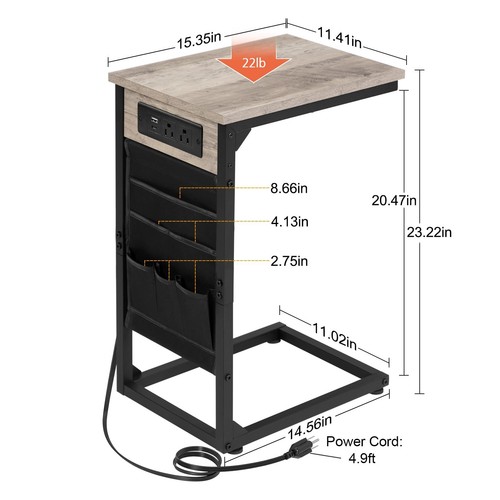 C Shaped End Table with Charging Station, TV Tray Set of 2, Couch Tables with... - Picture 5 of 7