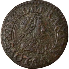 [#865649] Coin, France, Louis XIII, Denier Tournois, 1622, Paris, VF, Cop, per