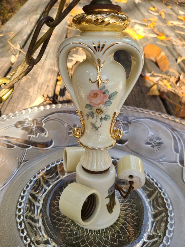 Antique Vintage 30's Art Deco Cabbage Rose Ceiling Light chandelier by Porcelier - Image 3 of 4