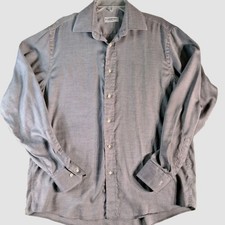 Vintage Yves Saint Laurent Mens Button Up Dress Shirt 17-43 Gray MicroGrid Italy