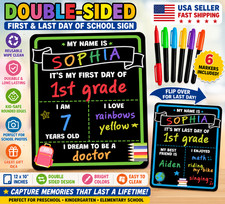 First Last Day of School Sign 14x11 Reusable Board w/6 Chalk Markers Kids