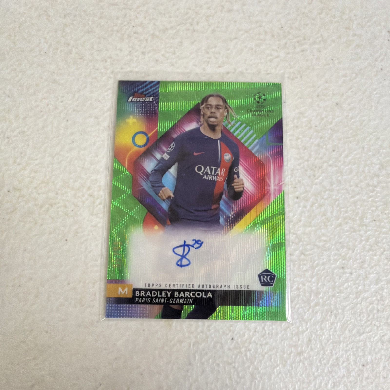 2023-24 Topps Finest UCL & UEL Bradley Barcola RC Auto #A-BB 95/99 PSG