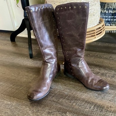 Born Womens Larsen Leather Stud-Trim Knee High Equestrian Riding Boots Sz 9