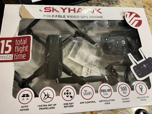 Skyhawk Drone, 1080p Video GPS Foldable DRC442 15 minute 500 ft Phone Connection