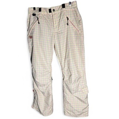 E408 Skull Butterfly Plaid Barb Wire Nylon Poly Snowboard Windbreaker Pants Y2K
