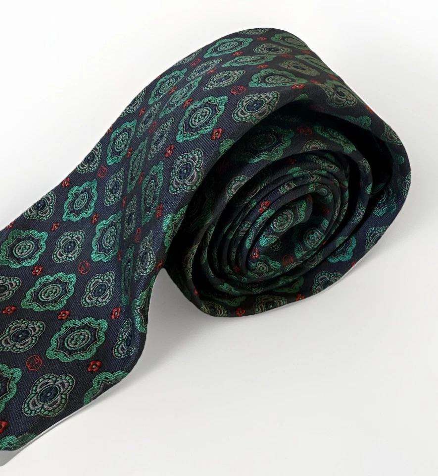 Corbata de colección GUCCI 100 % seda verde marino estampado medallón vintage años 90 hecha en Italia Foto 2 de 4