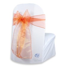 10 pcs Organza Chair Cover Bow Sash 108"x8" - Orange - Wedding Party Banquet fb