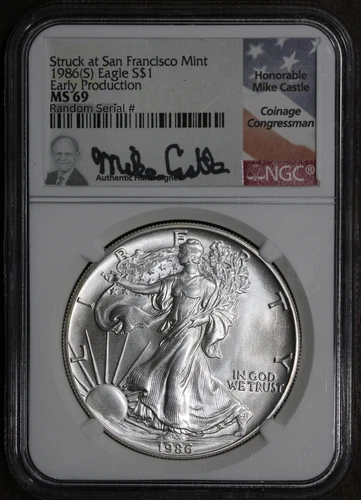 1986 (MS69) American Silver Eagle NGC - Signed Mike Castle