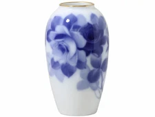 Okura Pottery Blue Rose 8011 1A Vase White Blue from Japan