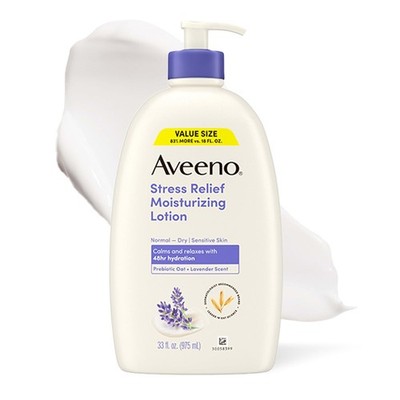 Aveeno Stress Relief Body Lotion 33oz Non-Greasy 48 Hour Moisture