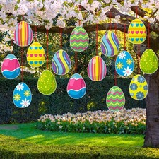 16 Pieces Easter Egg Outdoor Hanging Ornaments Easter Outdoor Decorations Ha