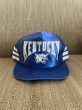 Vintage Kentucky Wildcats Logo Blue White 3 Stripes Trucker Hat Cap. Made In USA