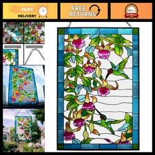 Hummingbird Stained Glass Window Hanging Suncatcher Panel 10x15 inch Decor