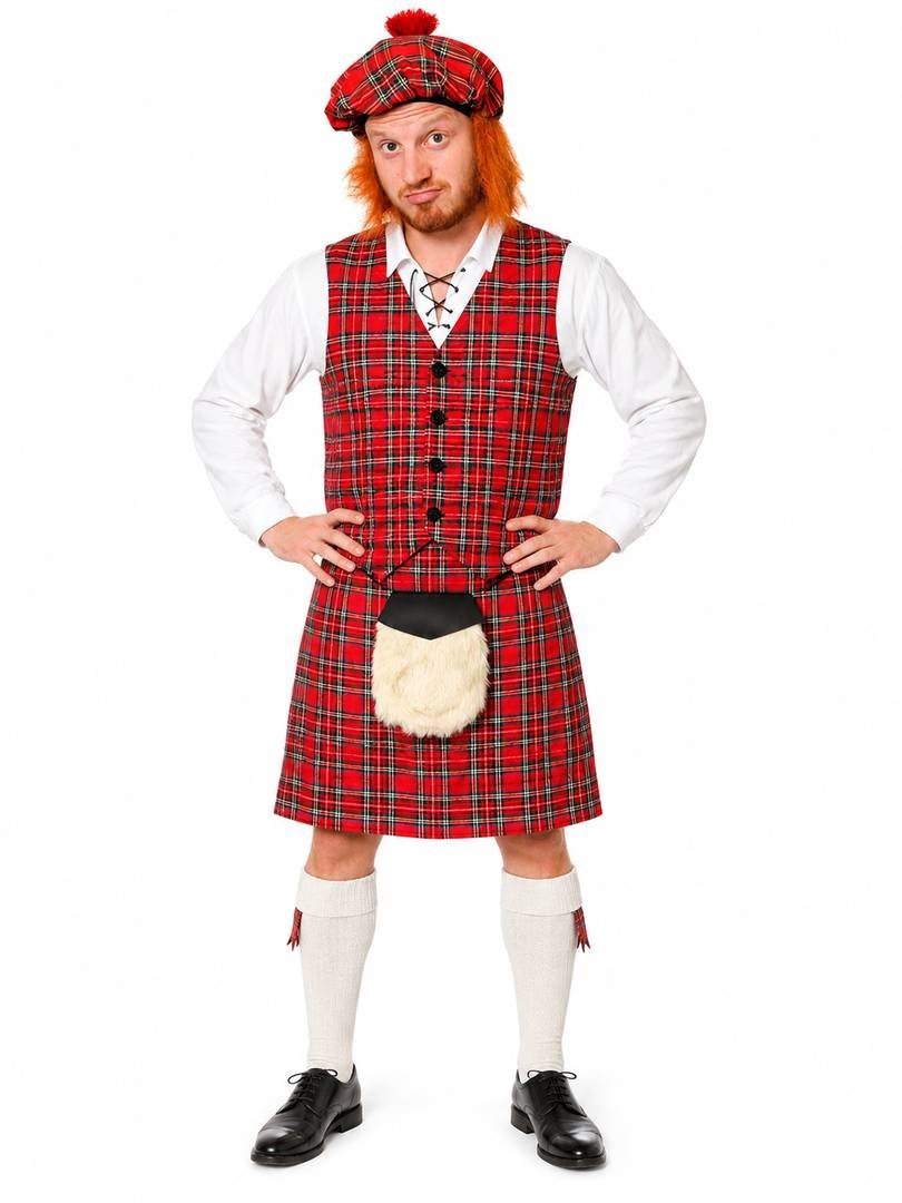 Conjunto de disfraces de noche Highland Burns escocesas para hombre rojo