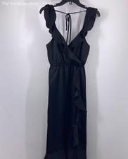 Show Me Your Mumu Womens Black Samantha Ruffle V-Neck Hi-Low Wrap Dress Size S