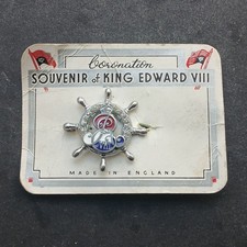 1937 CORONATION OF KING EDWARD VIII WHITE & BLUE ENAMEL SOUVENIR PIN BROOCH