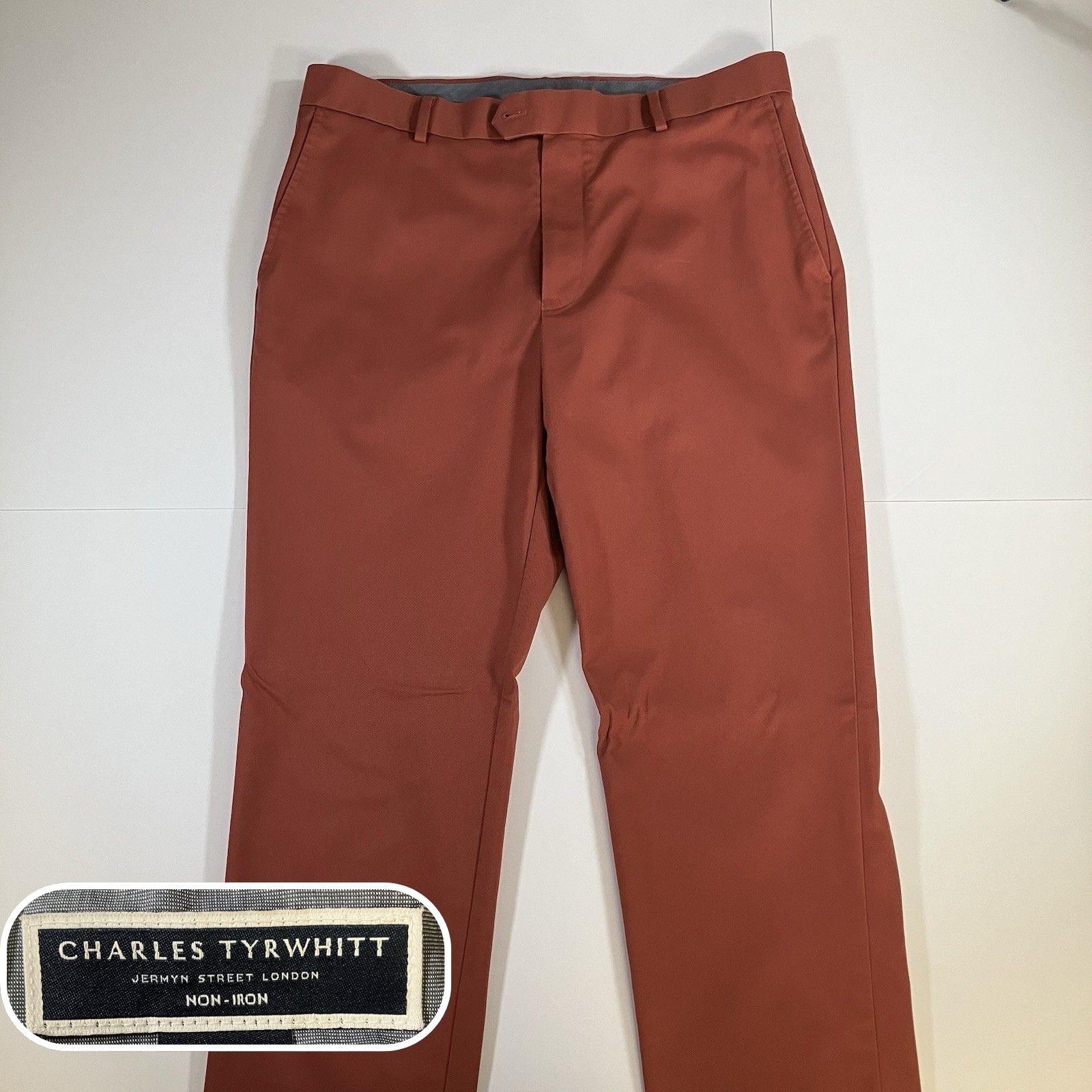 Charles Tyrwhitt Chino Pants Mens 34x32 Rust Non Iron Stretch Classic Fit