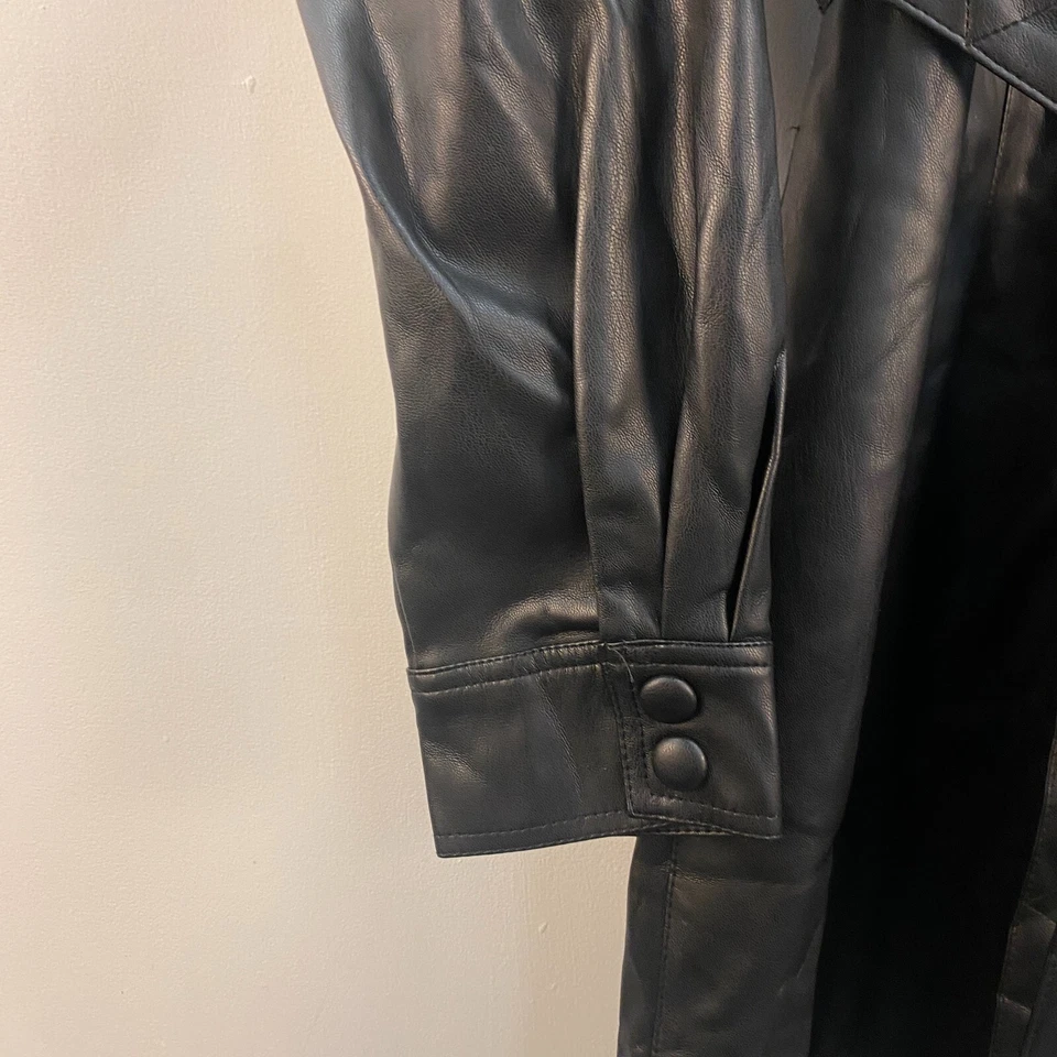 Vestido Mango MNG para mujer 6 negro imitación cuero manga larga cinturón botones bolsillos Foto 4 de 4