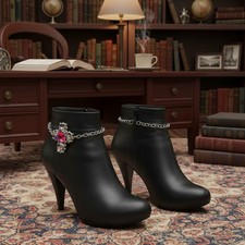 Women Silver Metal Chain Boot Bracelet Shoe Cross Charm Religious Accessory SET