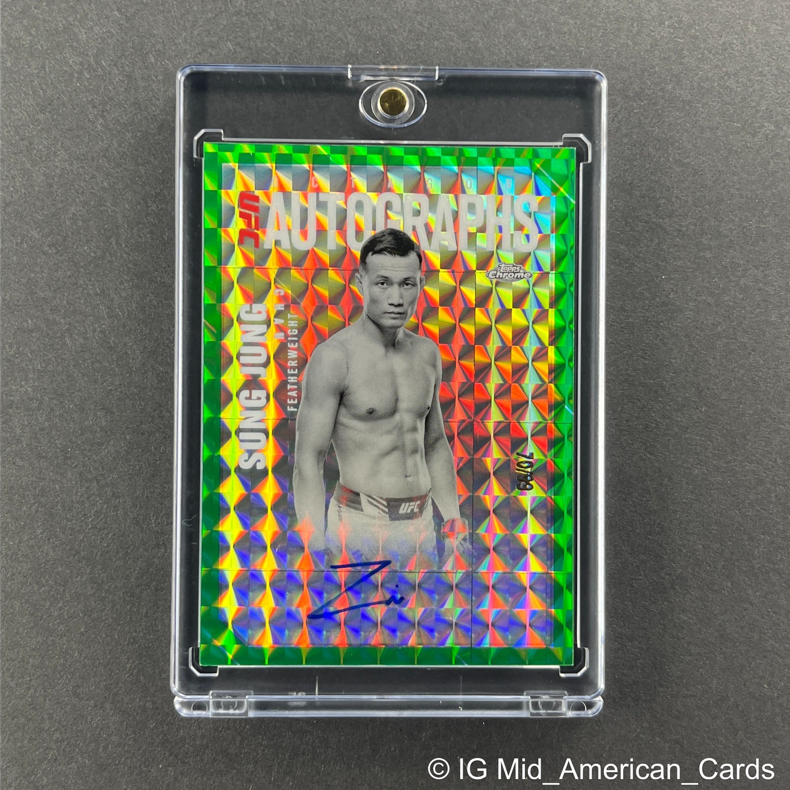 2025 Topps Chrome UFC Chan Sung Jung The Korean Zombie Green Geometric Auto /99