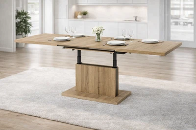 Couchtisch Esstisch höhenverstellbar ausziehbar 120–200 cm ASTONS Einlegeplatten - Bild 1 von 4