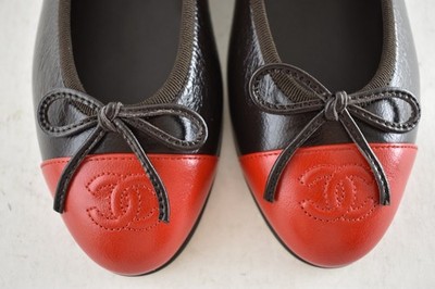 Chanel 26S Dark Brown Red Leather CC Logo Cap Classic Ballet