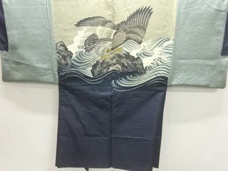 44099# JAPANESE KIMONO / ANTIQUE MENS HAORI / SILK / DORO OSHIMA TSUMUGI / HAWK(