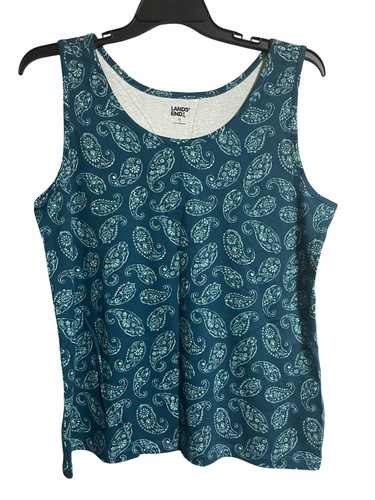 Lands End Damen türkisblau Paisley Tanktop Größe XL 100 % Baumwolle
