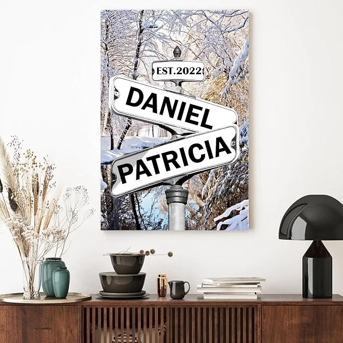 Personalized Gifts For Couples, Custom Vintage Street Sign Name And Date Canvas - Image 3 of 4